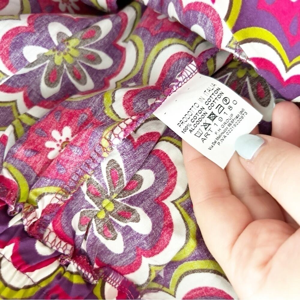 Women's Palazzo Pants Pink Purple Green Floral Print Wide Leg Cotton Size M - Picture 8 of 9